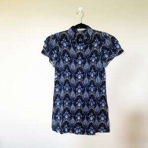 ALICE + OLIVIA Jem Mini Shirtdress blue black paisley combo‎ women’s small